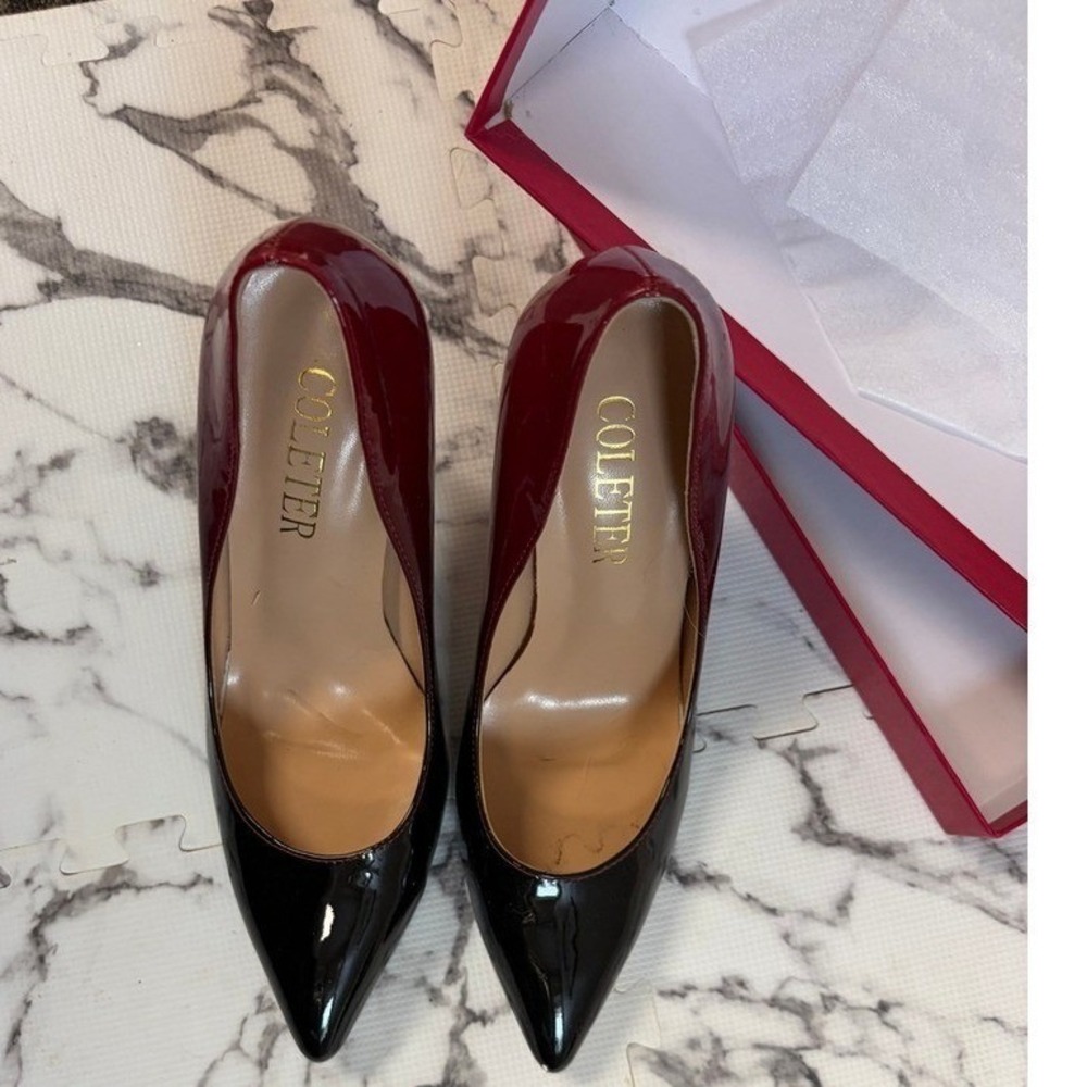 COLETER Ombre Pointy Toe Pumps Red Black Patent Leather Stiletto JY054-10cm‎ 8